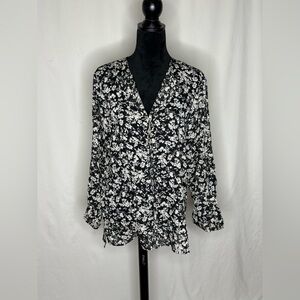 Bobeau Black and White Floral Blouse